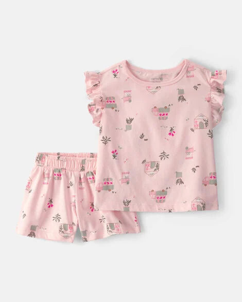 Carter's Toddler Girl 2-Piece Flower Truck Top & Short Set - Pink