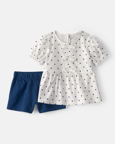 Carter's Toddler Girl 2-Piece Polka Dots Top & Short Set - Blue/White