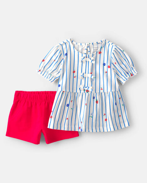Carter's Toddler Girl 2-Piece Strawberry Top & Short Set - Blue/Red