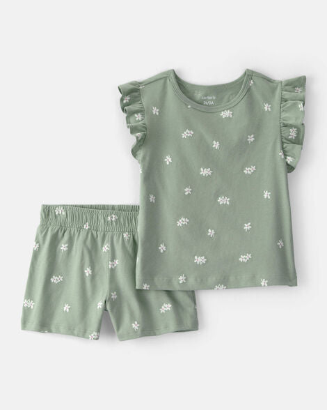 Carter's Toddler Girl 2-Piece Floral Top & Short Set - Green