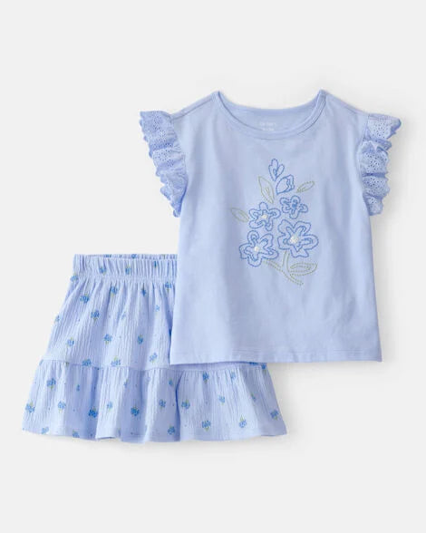 Carter's Toddler Girl 2-Piece Floral Top & Skort Set - Blue