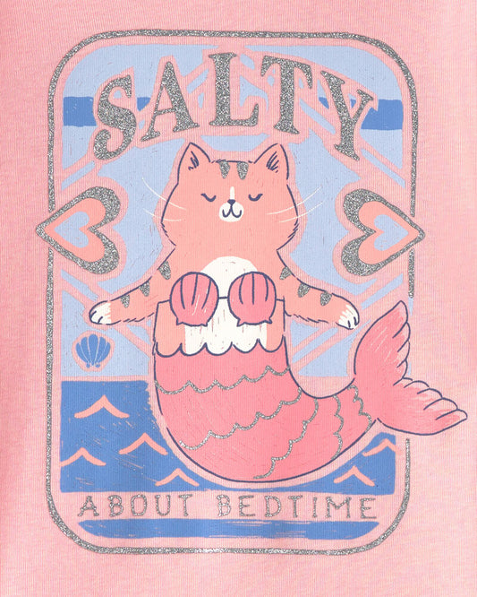 Carter's Toddler Girl Mermaid Cat 100% Cotton Snug Fit 4-Piece Pyjama Set - Pink/Ivory
