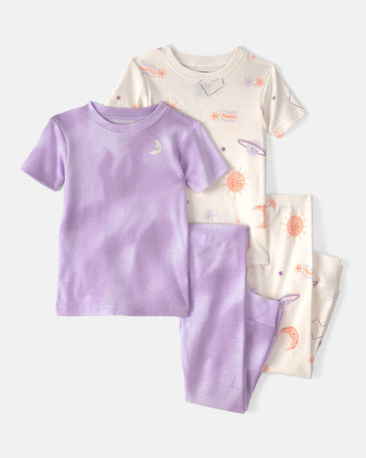 Carter's Toddler Girl Space Constellation Tie-Dye 100% Cotton Snug Fit 4-Piece Pyjama Set - Purple