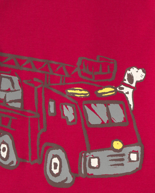 Carter's Toddler Boy Firetruck Striped 100% Cotton Snug Fit 4-Piece Pyjama Set - Red/White