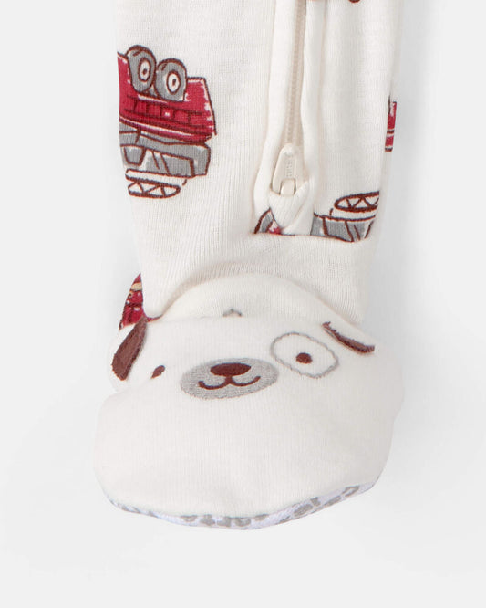Carter's Toddler Boy Firetruck 100% Cotton Snug Fit 1-Piece Pyjama Set - White