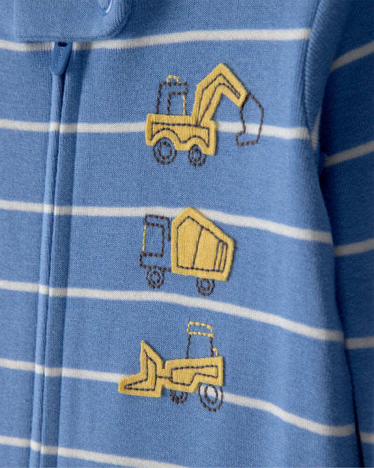 Carter's Toddler Boy Construction Striped 100% Cotton Snug Fit 1-Piece Pyjama Set - Blue