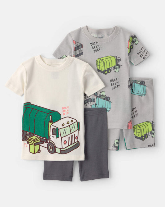 Carter's Toddler Boy Trash Truck 100% Cotton Short-Sleeve Snug Fit 4-Piece pyjama Set - Grey