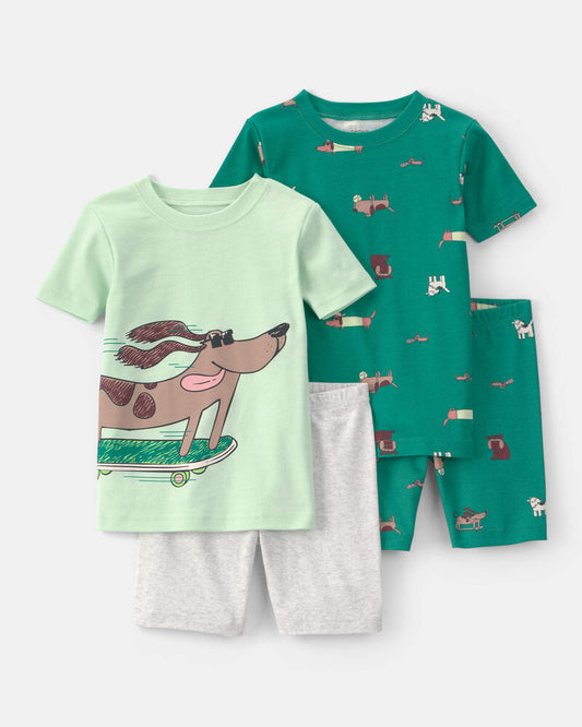Carter's Toddler Boy Skateboard Dog Cotton Short-Sleeve Snug Fit 4-Piece pyjama Set - Green