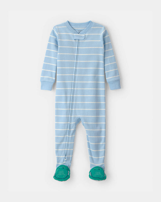 Carter's Toddler Boy Alligator Striped 100% Cotton Snug Fit 1-Piece pyjama - Blue
