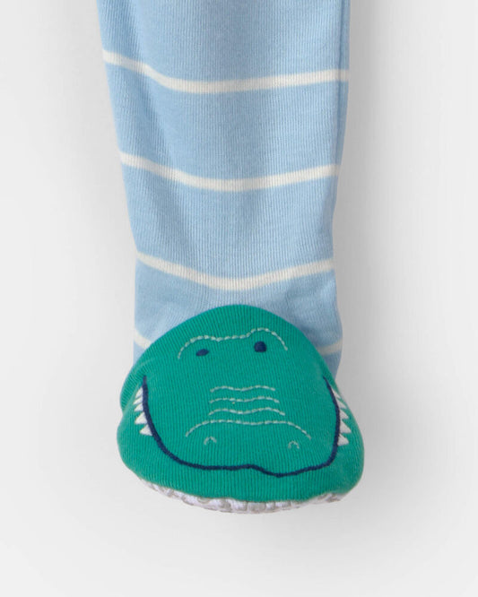 Carter's Toddler Boy Alligator Striped 100% Cotton Snug Fit 1-Piece pyjama - Blue