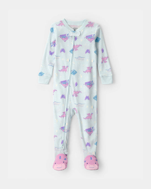 Carter's Toddler Girl Dragon 100% Cotton Snug Fit 1-Piece pyjama - Blue