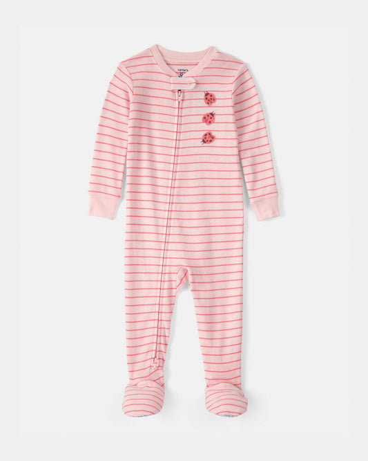 Carter's Toddler Girl Ladybug Striped 100% Cotton Snug Fit 1-Piece Pyjama Set - Pink