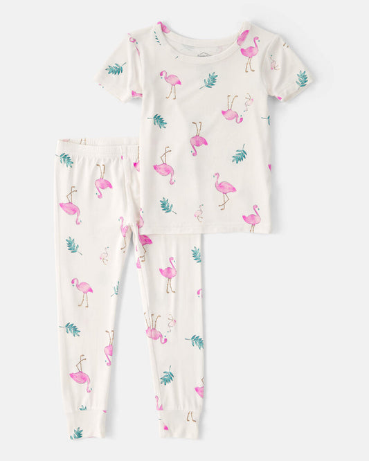 Carter's Toddler Girl Flamingo PurelySoft Short-Sleeve Snug Fit 2-Piece Pyjama Set - Ivory