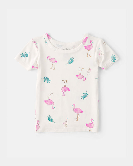Carter's Toddler Girl Flamingo PurelySoft Short-Sleeve Snug Fit 2-Piece Pyjama Set - Ivory