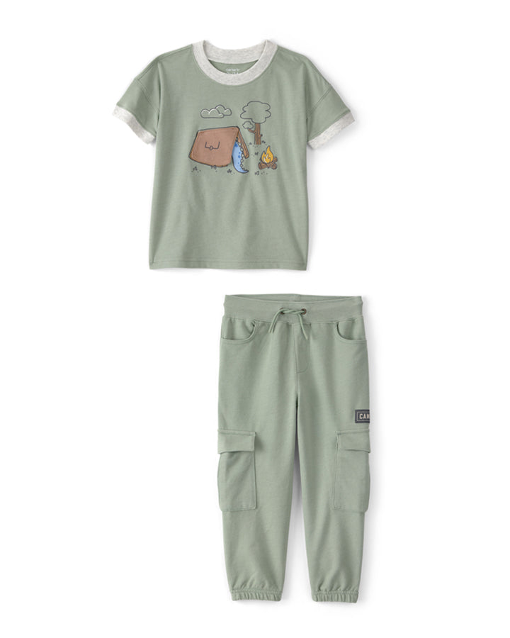 Carter's Toddler Boy Camping Dinosaur Graphic Tee with Cargo Joggers