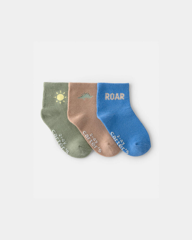 Carter's Toddler Boy 3-Pack Dino Ankle Socks - Blue/Grey