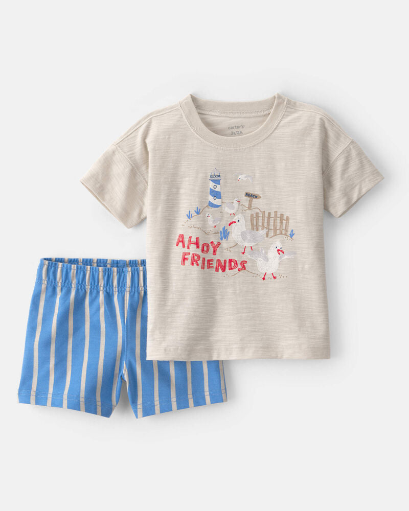 Carter's Toddler Boy 2-Piece Seagull Top & Short Set - Brown/Blue