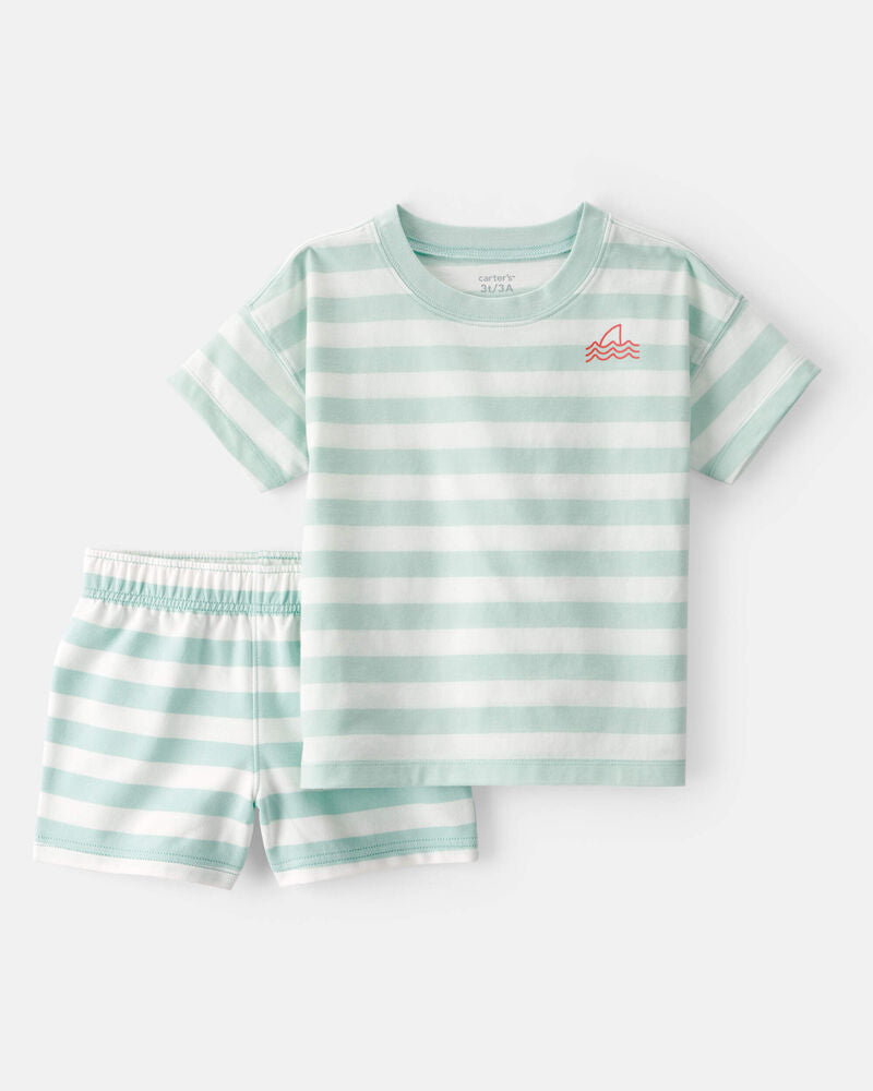 Carter's Toddler Boy 2-Piece Shark Striped Top & Short Set - Blue/Ivory