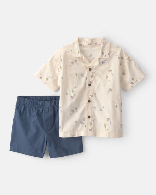 Carter's Toddler Boy 2-Piece Kite Top & Short Set - Tan/Blue