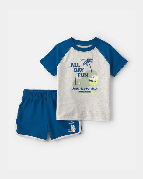 Carter's Toddler Boy 2-Piece 'All Day Fun' Golf Top & Short Set - Grey/Blue