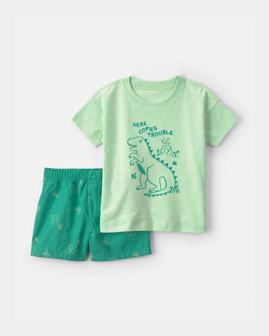 Carter's Toddler Boy 2-Piece Dinosaur Top & Short Set - Green