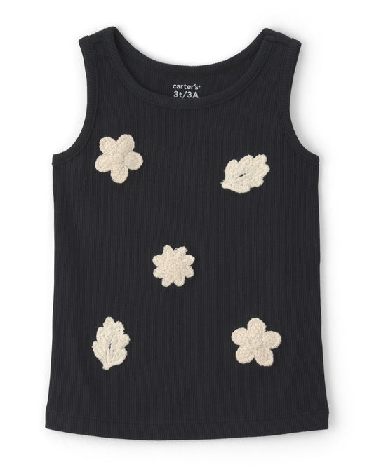Toddler Girl Floral Embroidered Tank Top with Floral Crinkle Shorts