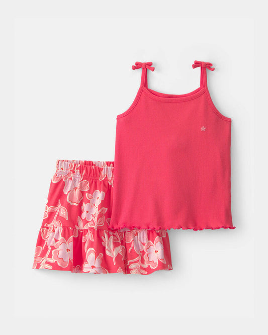 Carter's Toddler Girl 2-Piece Top & Floral Skirt Set - Orange