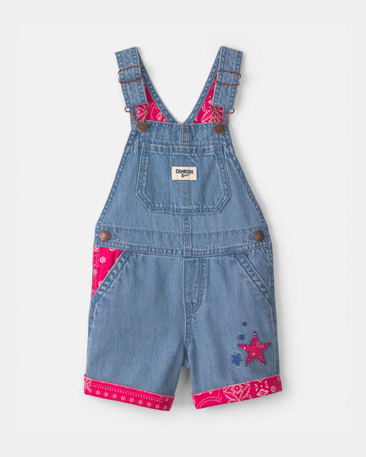Oshkosh Toddler Girl Bandana Denim Shortall - Blue/Red