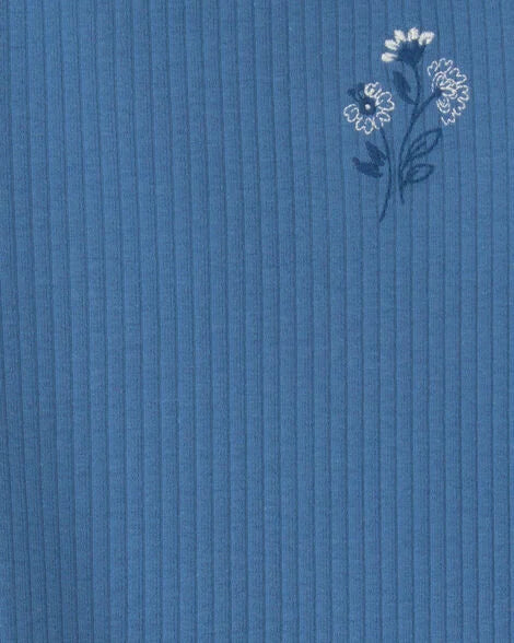 Oshkosh Toddler Girl Flower Embroidered Rib Top - Blue