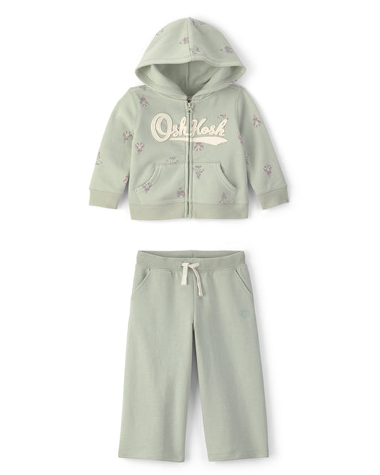 Oshkosh Toddler Girl OshKosh Floral Fleece Logo Zip Hoodie with Drawstring Pants