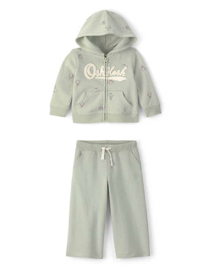 Oshkosh Toddler Girl OshKosh Floral Fleece Logo Zip Hoodie with Drawstring Pants