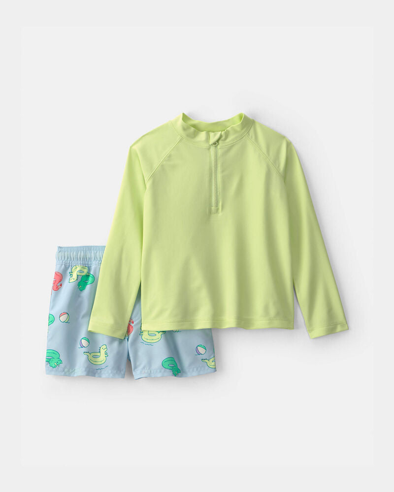 Carter's Toddler Boy 2-Piece Dinosaur Rashguard Swimsuit Set - Green