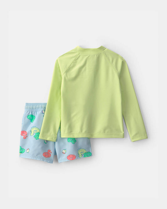Carter's Toddler Boy 2-Piece Dinosaur Rashguard Swimsuit Set - Green