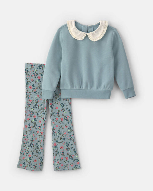 Carter's Toddler Girl 2-Piece Floral Fleece Long-Sleeve Top & Pant Set - Blue