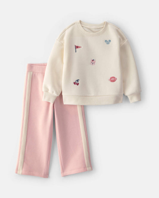 Carter's Toddler Girl 2-Piece Bow Fleece Long-Sleeve Top & Pant Set - Pink/Cream