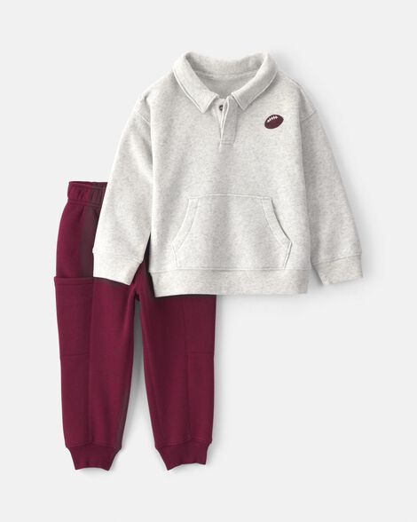 Carter's Toddler Boy 2-Piece Football Fleece Henley Top & Pant Set - Grey/Burgundy
