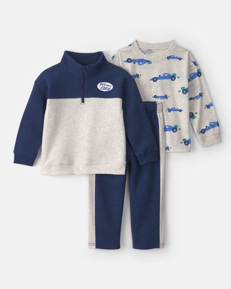 Carter's Toddler Boy 3-Piece Color Block Fleece Top & Pant Set - Navy Blue/Grey