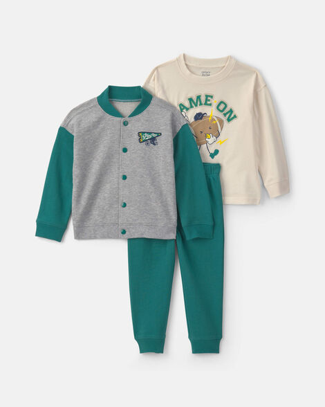 Carter's Toddler Boy 2-Piece Varsity French Terry Long-Sleeve Top & Pant Set - Cream/Green