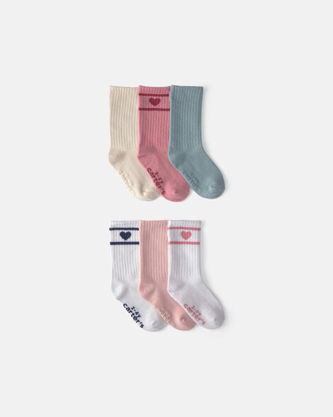 Carter's Toddler Girl 6-Pack Heart Varsity Stripe Crew Socks