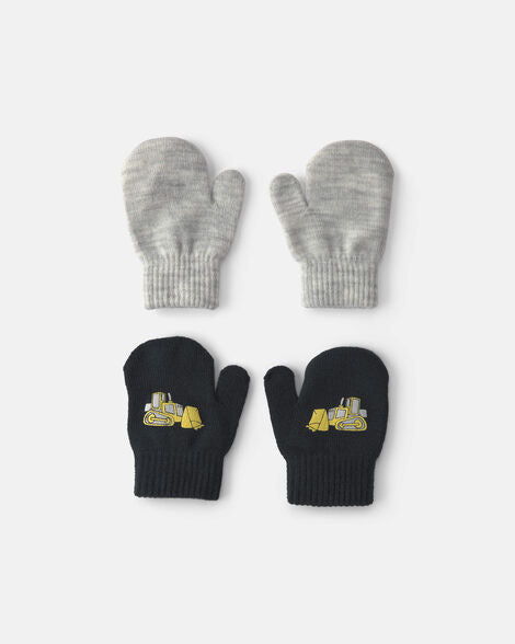 Carter's Toddler Boy 2-Pack Construction Mittens - Black/Grey
