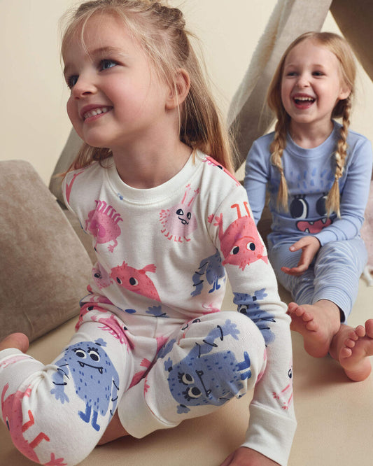 Carter's Toddler Girl 4-Piece Monster 100% Cotton Snug Fit Pyjama Set - Blue/Cream