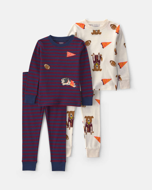 Carter's Toddler Boy 4-Piece Dog Striped 100% Cotton Snug Fit Pyjama Set - Burgundy/Cream