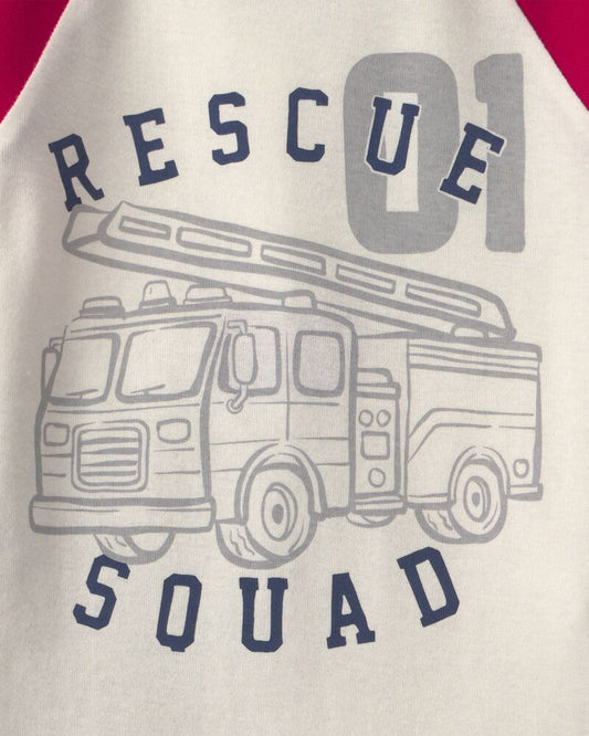 Carter's Toddler Boy 4-Piece 'Rescue Squad' 100% Cotton Snug Fit Pyjama Set - Red/Cream