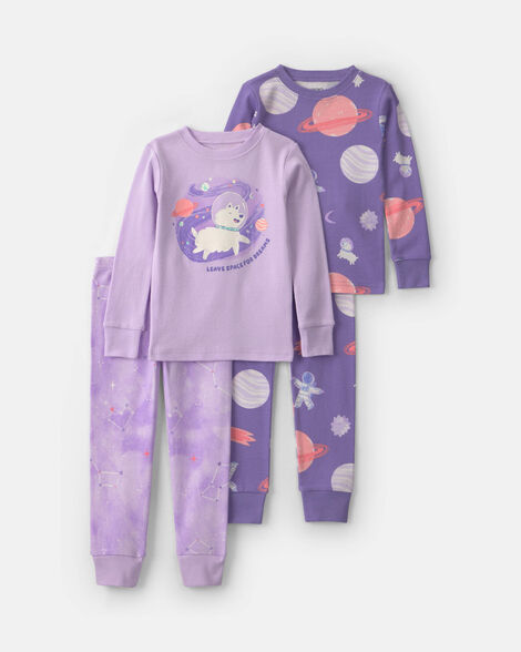 Carter's Toddler Girl 4-Piece Space Dog 100% Cotton Snug Fit Pajama Set - Purple