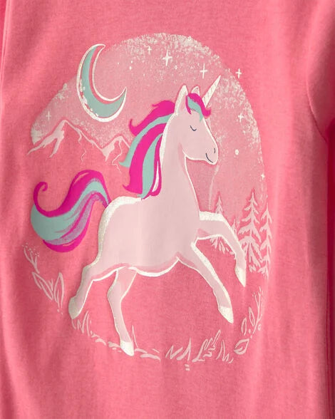 Carter's Toddler Girl 4-Piece Unicorn 100% Cotton Snug Fit Pajama Set - Coral/Pink