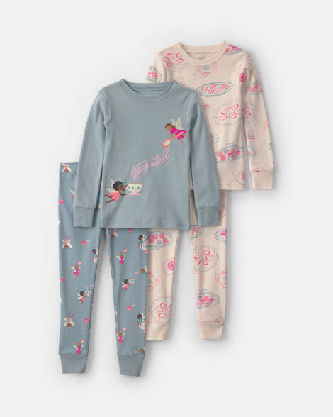 Carter's Toddler Girl 4-Piece Fairy 100% Cotton Snug Fit Pajama Set - Blue/Cream