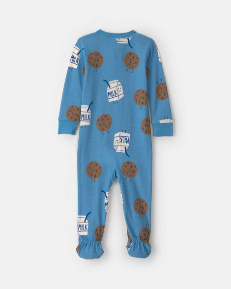 Carter's Toddler Boy 1-Piece Milk & Cookies 100% Cotton Snug Fit Footed Pajama - Blue