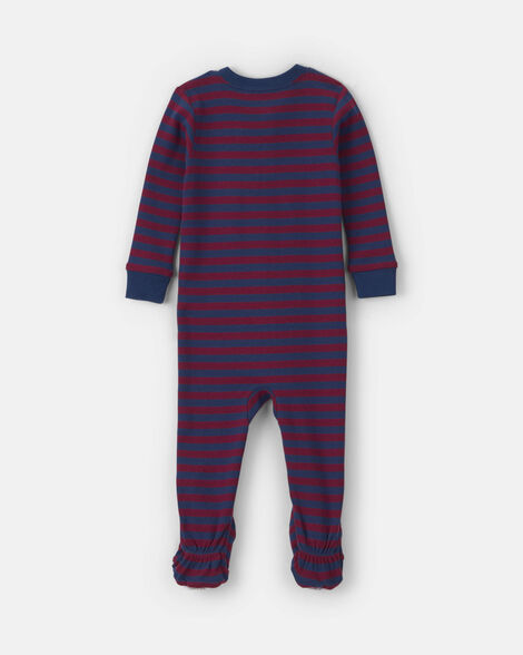 Carter's Toddler Boy 1-Piece Dog Striped 100% Cotton Snug Fit Footed Pajama - Burgundy/Blue