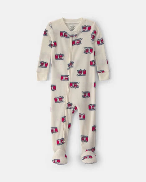 Carter's Toddler Boy 1-Piece Firetrucks Thermal Snug Fit Footed Pajama - Cream