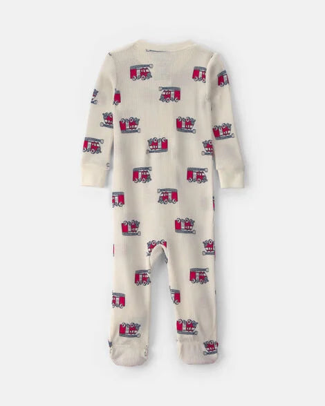 Carter's Toddler Boy 1-Piece Firetrucks Thermal Snug Fit Footed Pajama - Cream